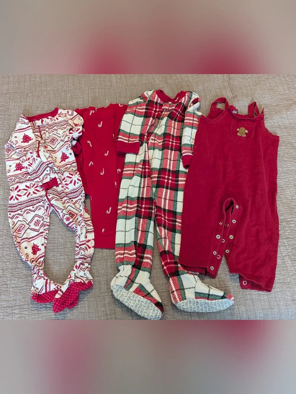 Christmas Pajamas and Overalls - Size 18 Months, Bundle Of 4
